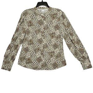 Veronica Beard Sz 10 Ivory Multi Color Silk Blouse Printed Long Sleeve Button Up